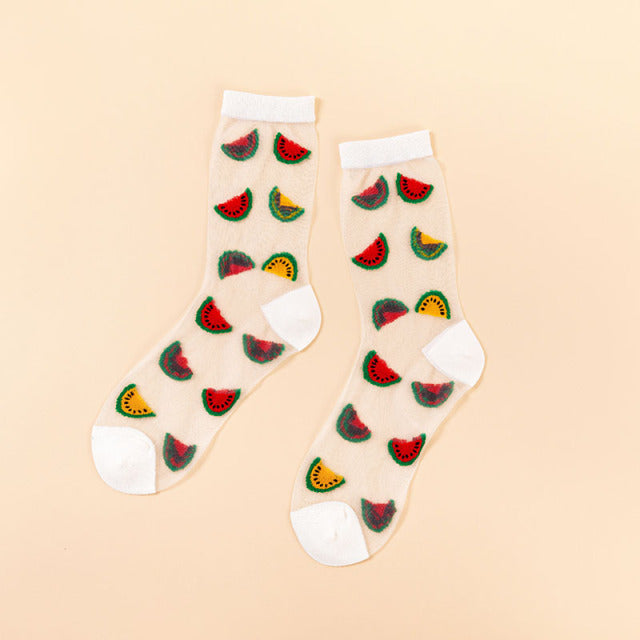 Novelty Harajuku New Product Crystal Silk Tide Socks Funny Sunflowers Vines Flowers Happy Women Socks Casual High Quality Sox