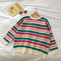 New Women Stripe Sweater Autumn Winter Loose Long Sleeve Pullover Tops Korean Ladies Knitted Patchwork Korean Sweaters