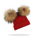 Winter Kids Natural Raccoon Fur Double Pompon Hat And Scarf For Girls Baby Cap With Genuine Pompom Children's Accessories Bonnet