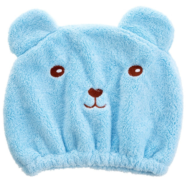 New Dry Hair Cap Towel Strong Absorbing Cute Bear Hat Quick-dry Cartoon Head Wrap Soft Shower