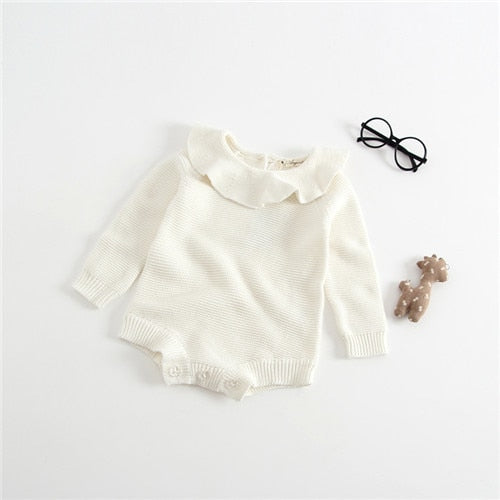 2021 Newborn Baby Girls Boys Knitted Romper Baby Clothes Cotton Woolen Baby Rompers Ruffle Infant Baby Boys Jumpsuit