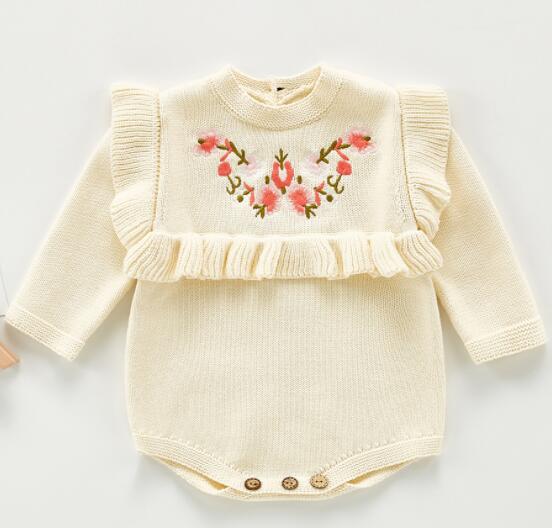 2021 Newborn Baby Girls Boys Knitted Romper Baby Clothes Cotton Woolen Baby Rompers Ruffle Infant Baby Boys Jumpsuit