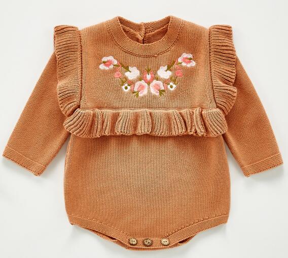 2021 Newborn Baby Girls Boys Knitted Romper Baby Clothes Cotton Woolen Baby Rompers Ruffle Infant Baby Boys Jumpsuit