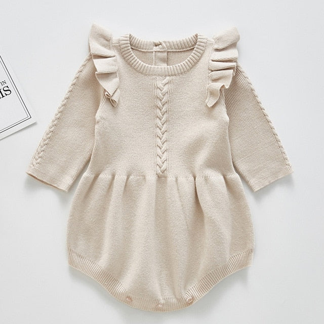 2021 Newborn Baby Girls Boys Knitted Romper Baby Clothes Cotton Woolen Baby Rompers Ruffle Infant Baby Boys Jumpsuit