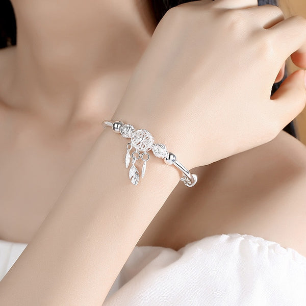 925 Sterling Silver Dreamcatcher Tassel Feather Charm Bracelet &Bangle For Women Fashion Elegant Jewelry Accessories  sl209