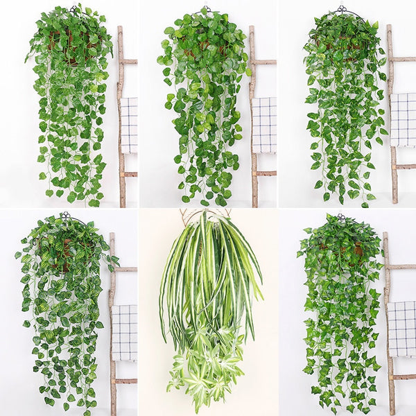 90cm Green Artificial Leaves Plants Vine Wedding Party Home Garden Fence Decoration Rattan Wall Hanging Creeper Ivy Garland