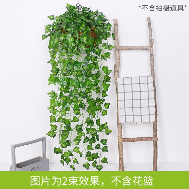 90cm Green Artificial Leaves Plants Vine Wedding Party Home Garden Fence Decoration Rattan Wall Hanging Creeper Ivy Garland