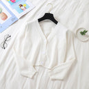 Spring Newly Green Cropped Cardigans Women 2021 Loose Ladies Short Knitted Sweaters Long Sleeve V neck Solid Chic Streetwear