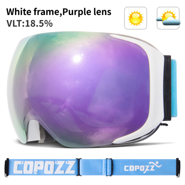 COPOZZ Magnetic Ski Goggles with Quick-Change Lens and Case Set 100% UV400 Protection Anti-fog Snowboard Goggles for Men & Women
