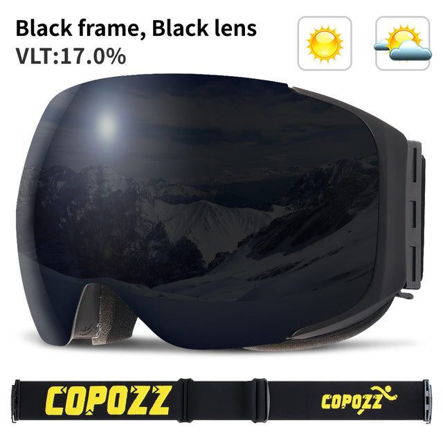 COPOZZ Magnetic Ski Goggles with Quick-Change Lens and Case Set 100% UV400 Protection Anti-fog Snowboard Goggles for Men & Women