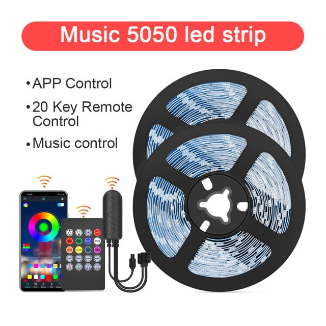 LED Strip Light, RGB 5050 Lights Music Sync Color Changing  Sensitive Built-in Mic, App Controlled LED Lights Rope Lights