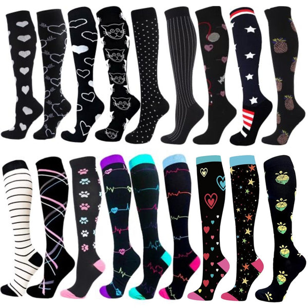 Men Women Compression Socks Heart Star Cat Dog Pattern Golf Tube Animal Unisex Outdoor Running Cycling Long Pressure Stockings