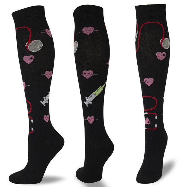 Men Women Compression Socks Heart Star Cat Dog Pattern Golf Tube Animal Unisex Outdoor Running Cycling Long Pressure Stockings