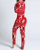 Sexy Women Christmas Cutout Functional Buttoned Flap Adults Pajamas Club Button Design Plunge Lounge Jumpsuit