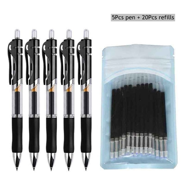 Retractable Gel pen Set 0.5mm Black/Red/Blue Large Capacity Ball Point Pen handle Replaceable Refills Rod School Office Supplies
