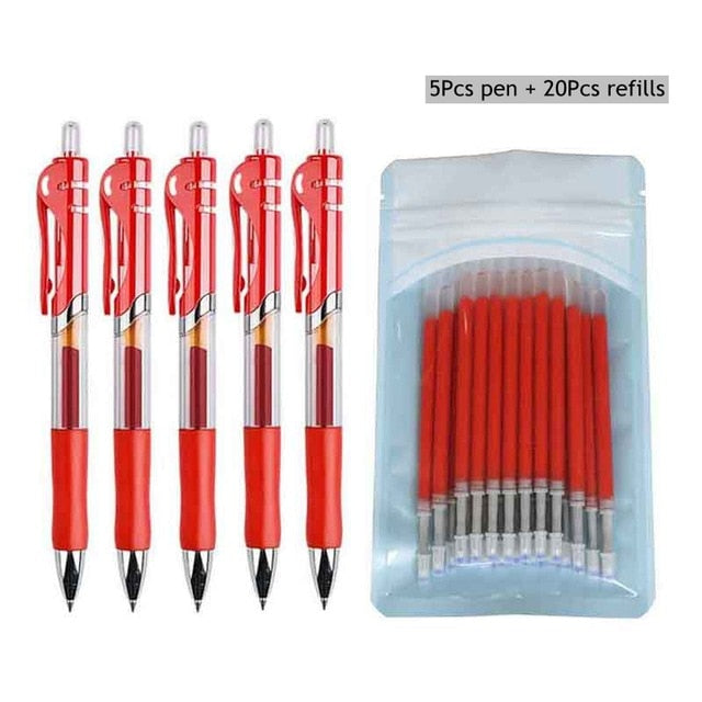Retractable Gel pen Set 0.5mm Black/Red/Blue Large Capacity Ball Point Pen handle Replaceable Refills Rod School Office Supplies