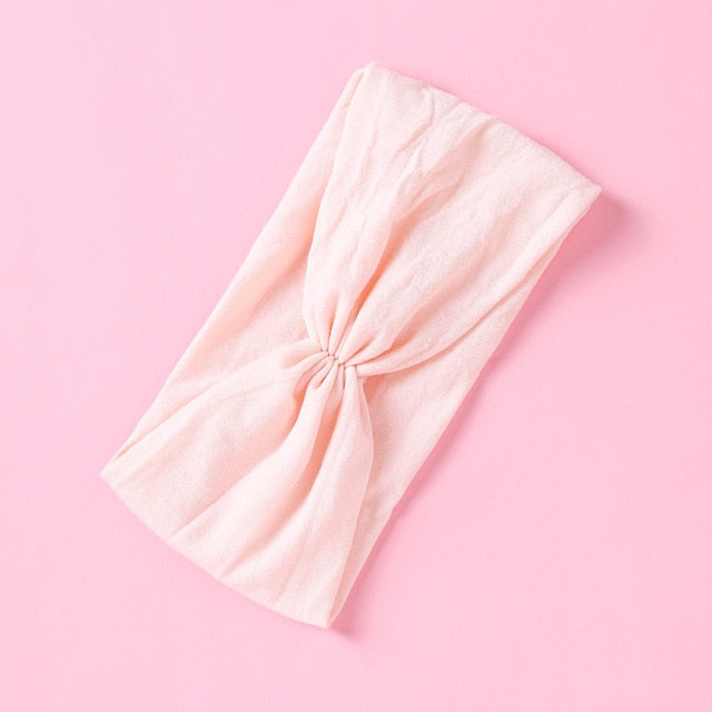 1PCS New Braid Nylon Bow Headbands,Cable Knit Solid Wide Nylon Headbands Turban, Baby Girls Head Wrap Hair Accessories 27 colors