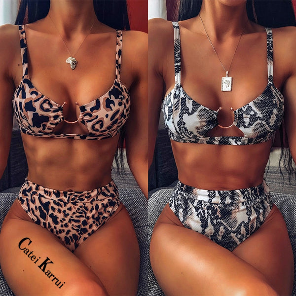 Catei Karrui New Women's Swimsuit Brand Design Leopard Print Bikini Split Swimsuit High Quality Sexy Bikini high waist plus size