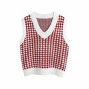 KPYTOMOA Women 2020 Fashion Oversized Houndstooth Knitted Vest Sweater Vintage Sleeveless Side Vents Female Waistcoat Chic Tops