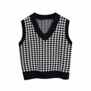 KPYTOMOA Women 2020 Fashion Oversized Houndstooth Knitted Vest Sweater Vintage Sleeveless Side Vents Female Waistcoat Chic Tops