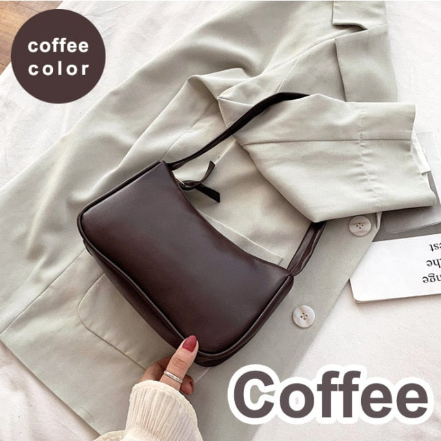 Fashion Design Women Small Baguette Handbags Soft PU Leather Ladies Armpit Shoulder Bags Vintage Simple Girls Clutch Purse Tote