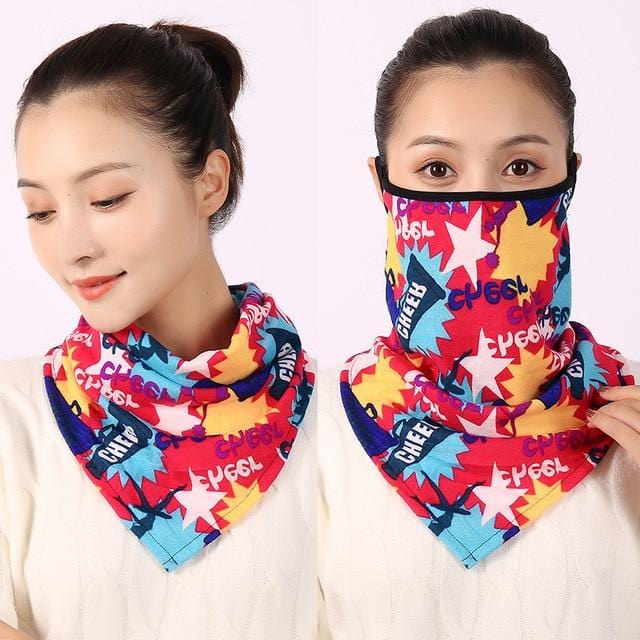 Women Cotton Mask Scarf Face Mascarillas Wraps Floral Print Lady Warm Neck Scarves Foulard Bandana Reusable Outdoor Riding Masks