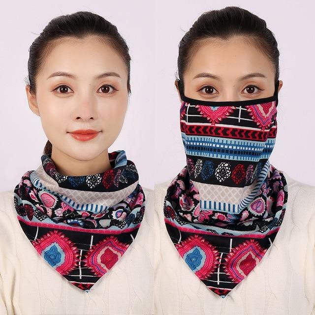 Women Cotton Mask Scarf Face Mascarillas Wraps Floral Print Lady Warm Neck Scarves Foulard Bandana Reusable Outdoor Riding Masks