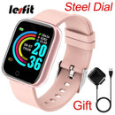 Lesfit Pink Smart Watch Women Men Smartwatch For Android IOS Bluetooth Steel Strap Smart-watch Watch Electronic Fitness Tracker