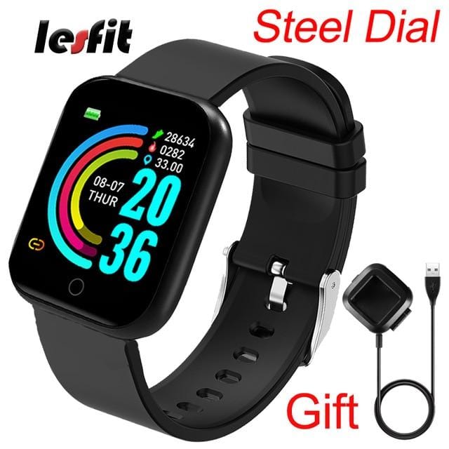 Lesfit Pink Smart Watch Women Men Smartwatch For Android IOS Bluetooth Steel Strap Smart-watch Watch Electronic Fitness Tracker
