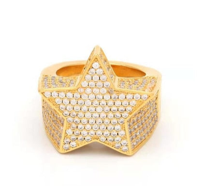 Luxury Male Female Rings Gold Bling Bling Hip Hop Punk Zircon Ring Cuban Link Chain Exaggerated Street Artist Ring For Women Men