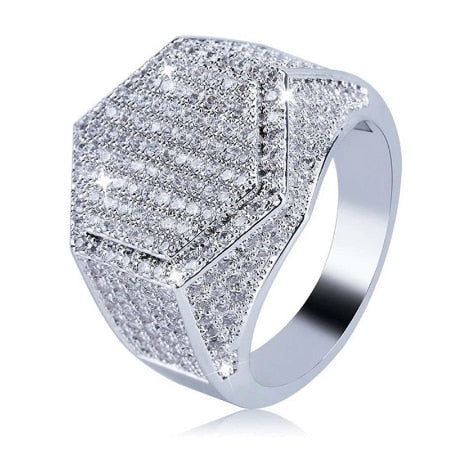 Luxury Male Female Rings Gold Bling Bling Hip Hop Punk Zircon Ring Cuban Link Chain Exaggerated Street Artist Ring For Women Men