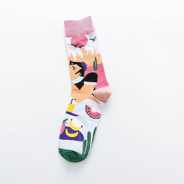 Occident Fashion Colorful Print Socks Women with Mushroom Spring Woman Socks Cotton Calcetines Mujer Meias 010202