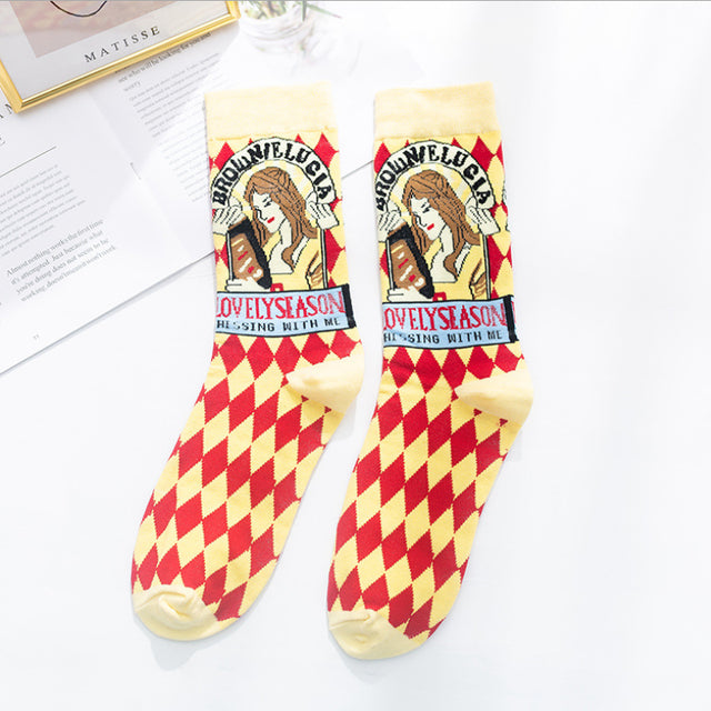 Occident Fashion Colorful Print Socks Women with Mushroom Spring Woman Socks Cotton Calcetines Mujer Meias 010202