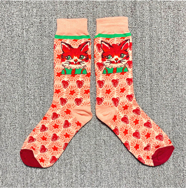 Occident Fashion Colorful Print Socks Women with Mushroom Spring Woman Socks Cotton Calcetines Mujer Meias 010202