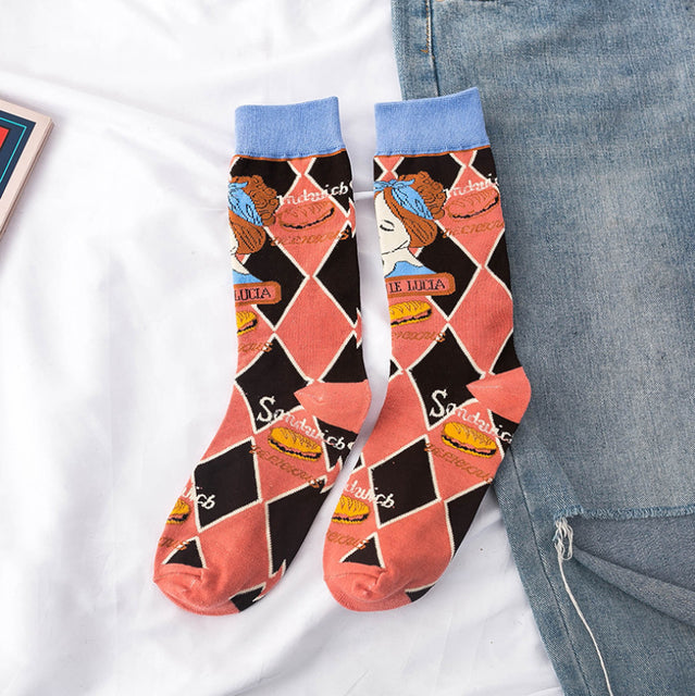 Occident Fashion Colorful Print Socks Women with Mushroom Spring Woman Socks Cotton Calcetines Mujer Meias 010202