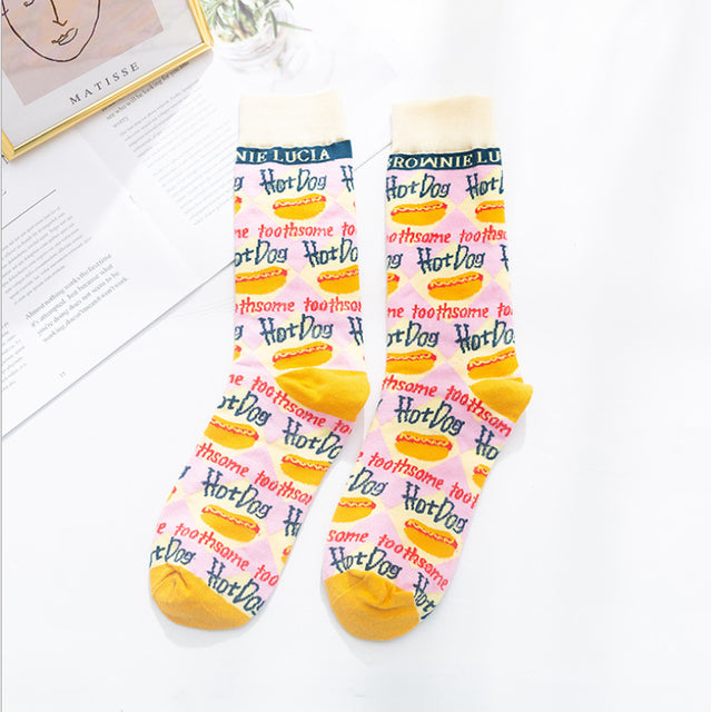Occident Fashion Colorful Print Socks Women with Mushroom Spring Woman Socks Cotton Calcetines Mujer Meias 010202