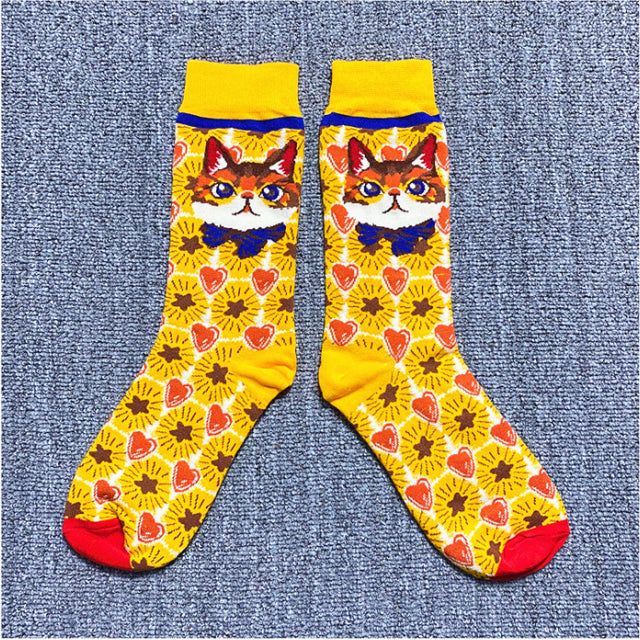 Occident Fashion Colorful Print Socks Women with Mushroom Spring Woman Socks Cotton Calcetines Mujer Meias 010202