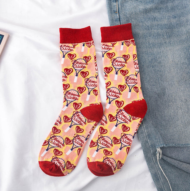 Occident Fashion Colorful Print Socks Women with Mushroom Spring Woman Socks Cotton Calcetines Mujer Meias 010202