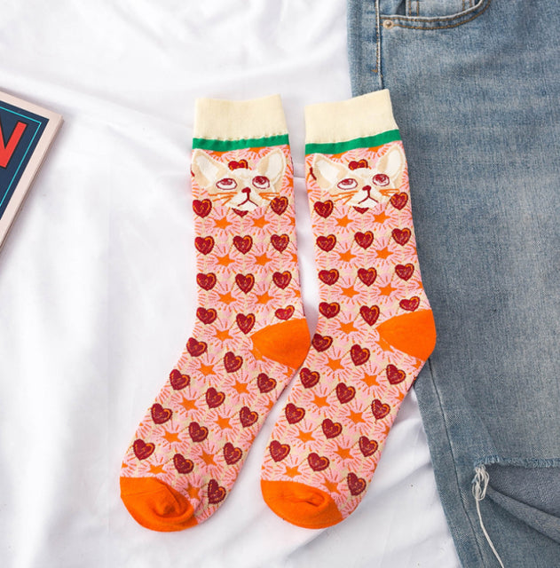 Occident Fashion Colorful Print Socks Women with Mushroom Spring Woman Socks Cotton Calcetines Mujer Meias 010202
