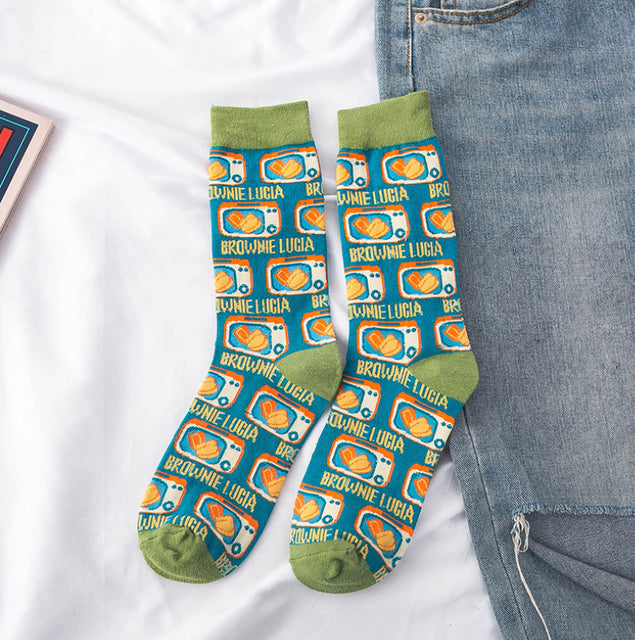 Occident Fashion Colorful Print Socks Women with Mushroom Spring Woman Socks Cotton Calcetines Mujer Meias 010202