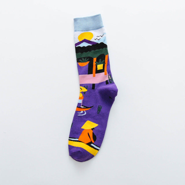 Occident Fashion Colorful Print Socks Women with Mushroom Spring Woman Socks Cotton Calcetines Mujer Meias 010202