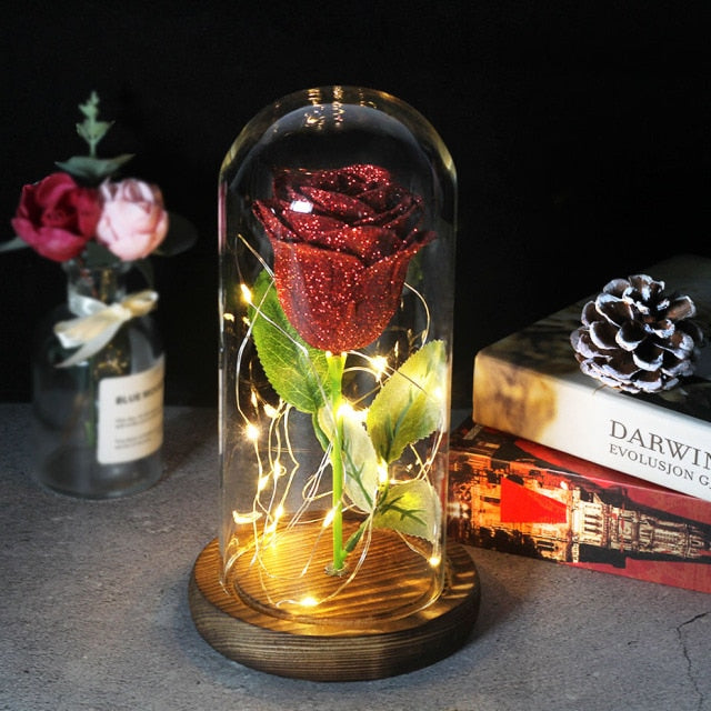 Beauty And The Beast Rose Rose In LED Glass Dome Forever Rose Red Rose Valentine's Day Mother's Day Special Romantic Gift