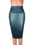 CUHAKCI  Back Split Women Sexy Skirt Black Bodycon Clubwear Skirt High Waist PU Leather Skirt Vintage Long Pencil Skirts