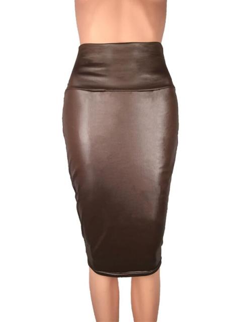 CUHAKCI  Back Split Women Sexy Skirt Black Bodycon Clubwear Skirt High Waist PU Leather Skirt Vintage Long Pencil Skirts