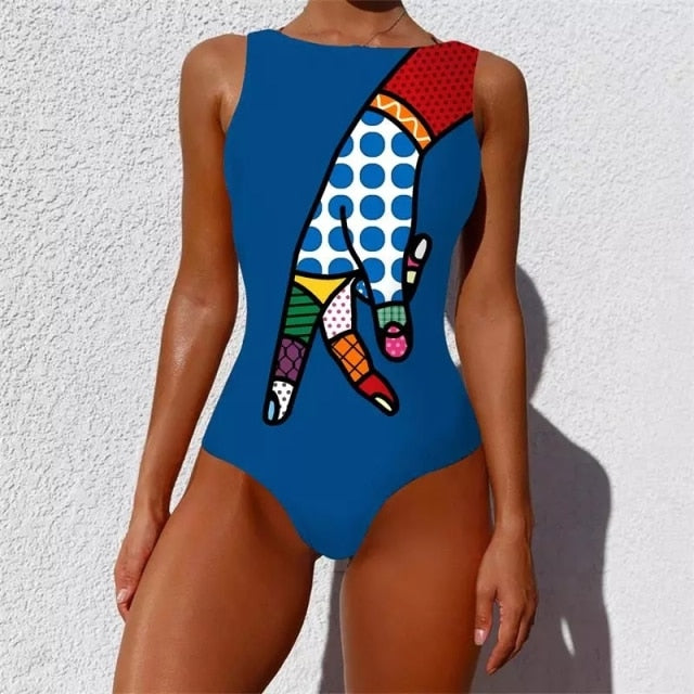 Sexy Print One Piece 2020 Swimsuit Closed Large Size Swimwear Push Up Women Flower Vintage Body Swim Beach Pool Bathing Suit