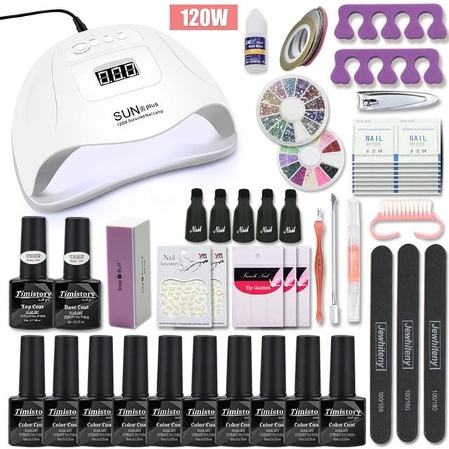 Manicure Set Acrylic Nail Kit With 120/54W Nail Lamp Choose Gel Nail Polish Nail Art Set  Manicure Machine All For Manicure