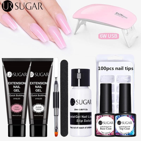 UR SUGAR 15ml Poly UV Nail Gel Kit Acrylic Set Extend Fast Builder UV Gel Slip Solution Nail Form Nail Art Brush Nail Tool Kit