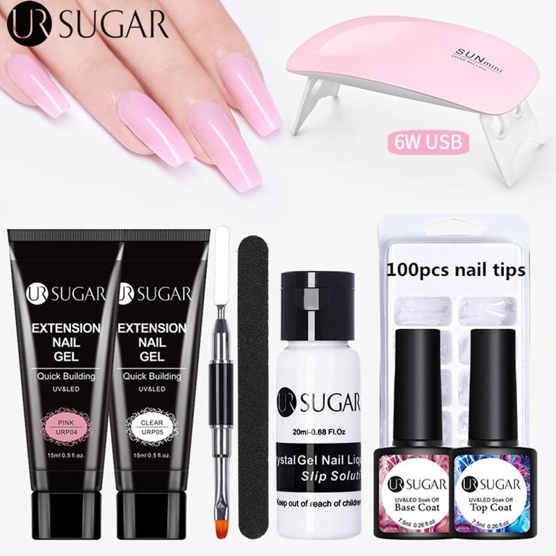 UR SUGAR 15ml Poly UV Nail Gel Kit Acrylic Set Extend Fast Builder UV Gel Slip Solution Nail Form Nail Art Brush Nail Tool Kit
