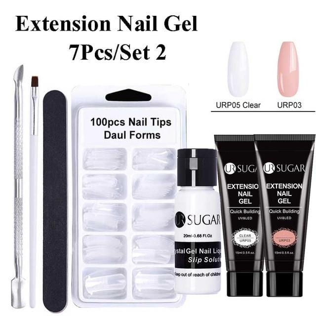 UR SUGAR 15ml Poly UV Nail Gel Kit Acrylic Set Extend Fast Builder UV Gel Slip Solution Nail Form Nail Art Brush Nail Tool Kit