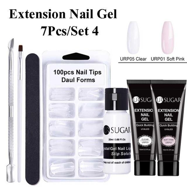 UR SUGAR 15ml Poly UV Nail Gel Kit Acrylic Set Extend Fast Builder UV Gel Slip Solution Nail Form Nail Art Brush Nail Tool Kit